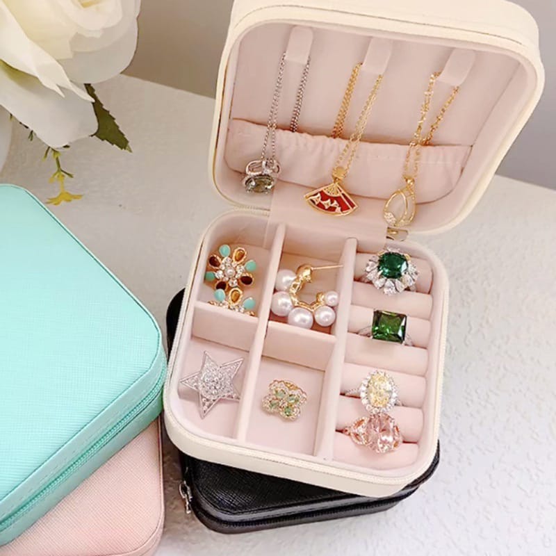 Kotak Perhiasan Flanel mewah Jewelry Box Tempat Penyimpanan Cincin Kalung Anting Travel Size F638