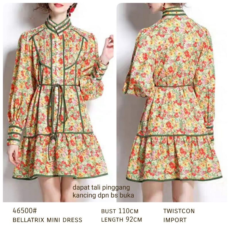 MDLV ~ 46500# Bellaetrix Mini Dress Summer Dress Yellow Flower Import Fashion Import