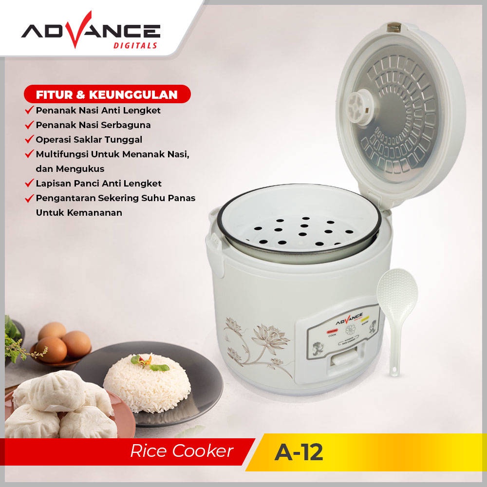 【Garansi 1 Tahun】Advance A-12 Rice Cooker Mini 1.2L Penanak Nasi Serbaguna 3 in 1 Magic Com