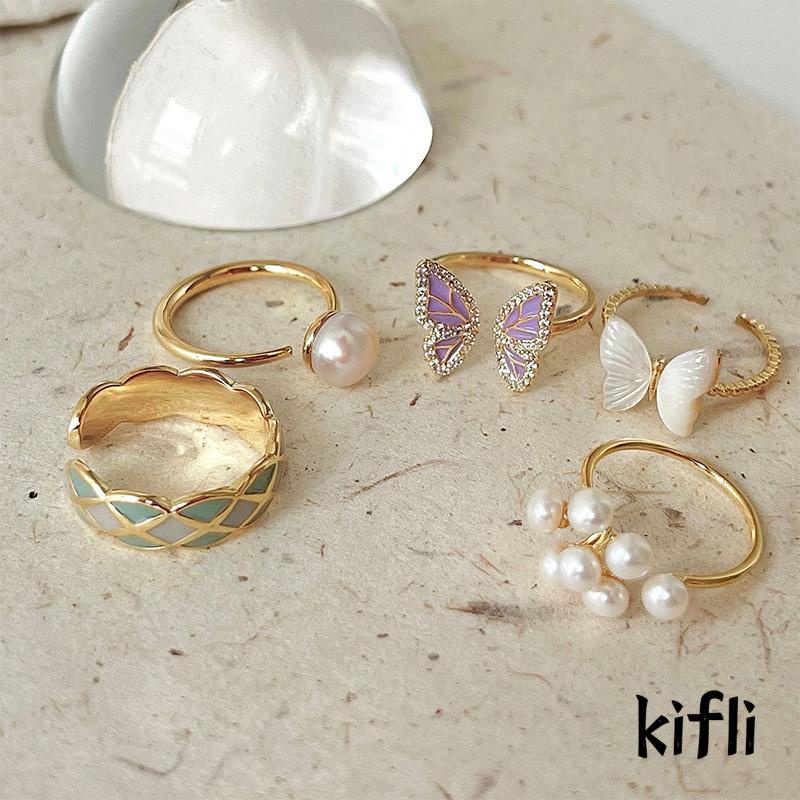 Cincin Desain Kupu-Kupu Aksen Mutiara Untuk Wanita