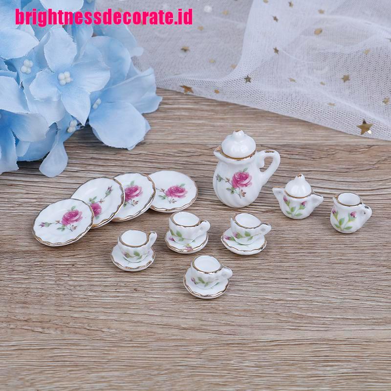 BrightID 15Pcs 1:12 Dollhouse miniature tableware porcelain ceramic coffee tea cups set