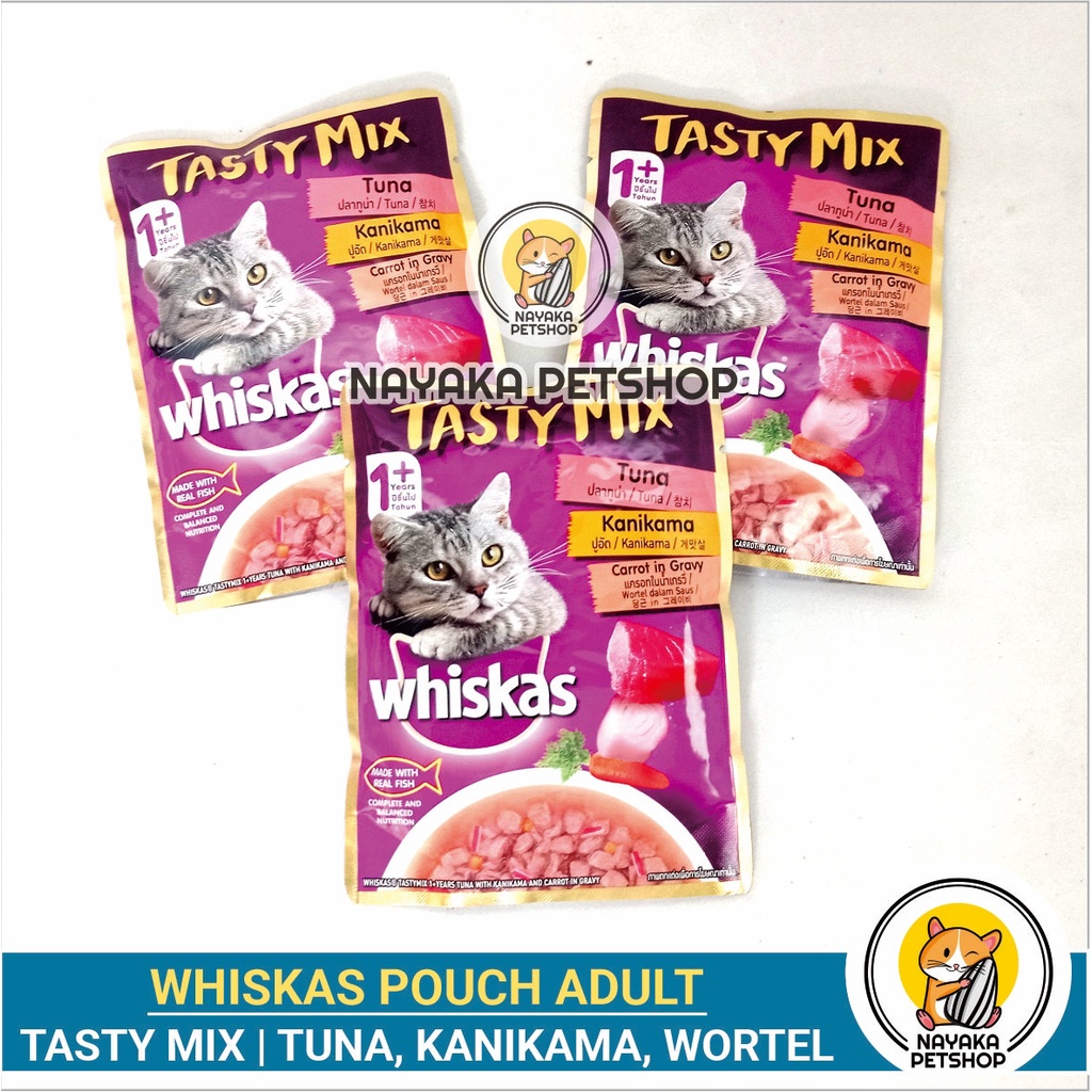 Whiskas Tasty Mix Tuna Kanikama Carrot Pouch Makanan Kucing Basah Wet Food Pakan Cat