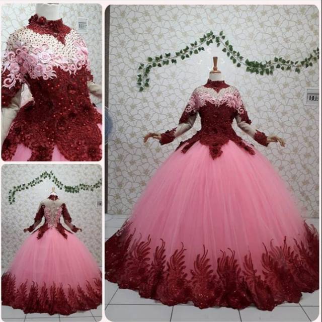 Gaun Kebaya Pengantin / Gaun Pengantin Pink Maroon