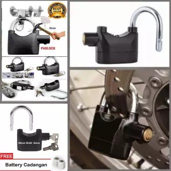 GEMBOK ALARM ANTI MALING /ALARM LOCK/ALARM SIREN PADLOCK PAD LOCK KINBAR - FREE BATERAI CADANGAN