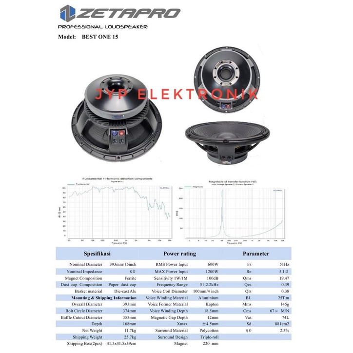 SPEAKER KOMPONEN ZETAPRO BEST ONE 15 / ZETAPRO BEST ONE15 ORI 1200WATT
