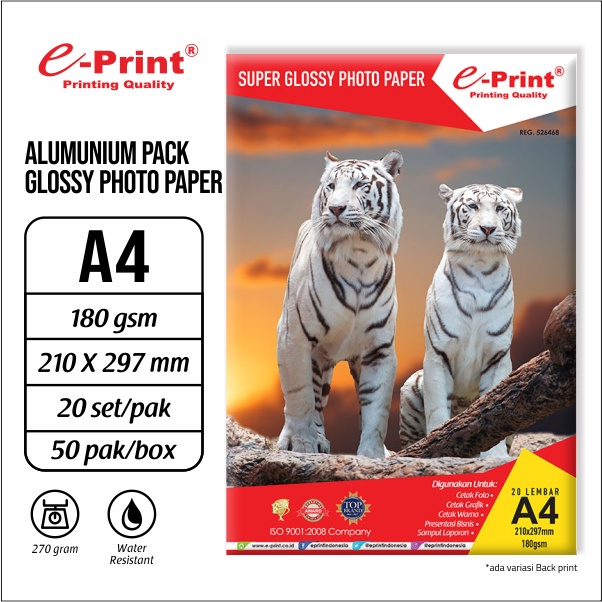 

e-Print Glossy A4 (Alumunium Pack) 180GSM