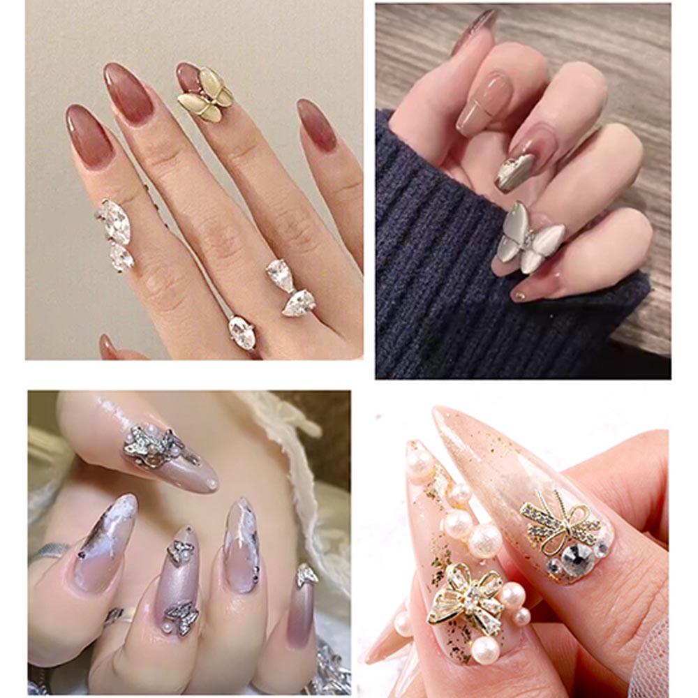 Mxbeauty DIY Kuku Rhinestones Pesona Logam Mata Kucing Batu Liontin Rantai Manicure Aksesoris Perhiasan Kuku Kristal