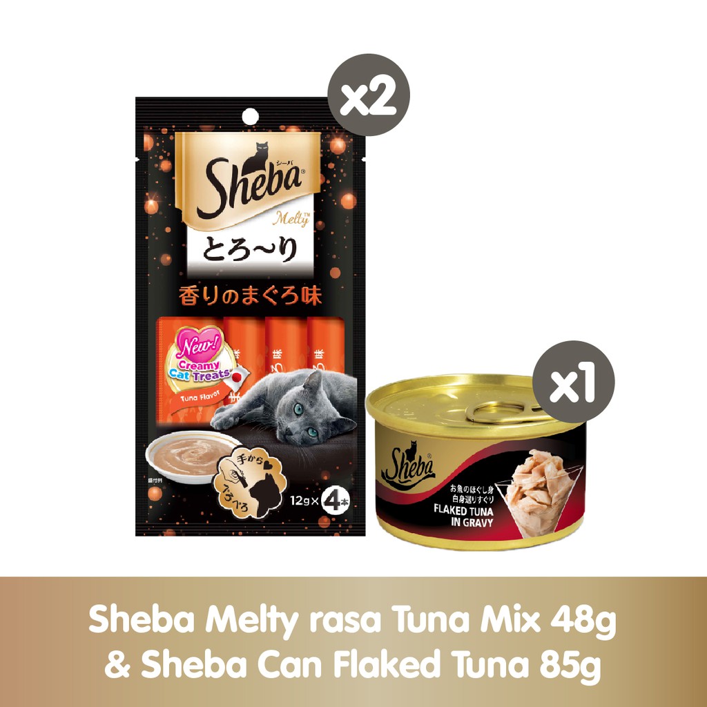 Sheba Melty Snack Kucing Basah rasa Tuna Mix 48g (2pcs) & Sheba Can Flaked Tuna 85g (1pc)