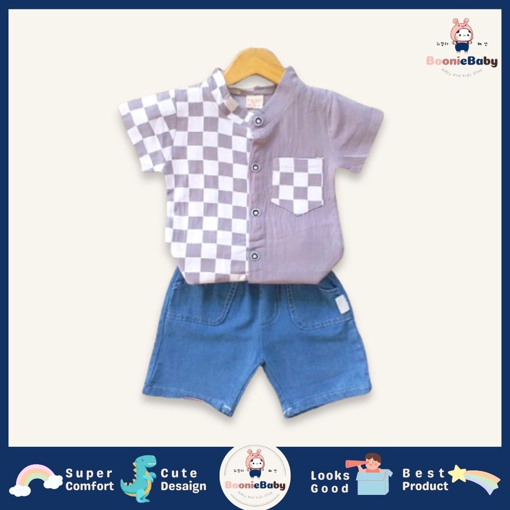 boonie SET CHESS JEANS EBV Setelan Kaos Anak Bayi Laki-laki Pendek 6bulan - 4tahun