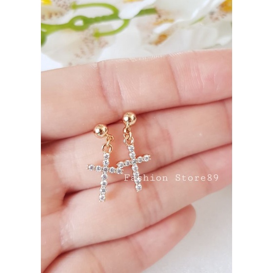 Anting Jurai Tusuk Xuping fashion Salib full permata zircon lapis emas anting tusuk anting jurai