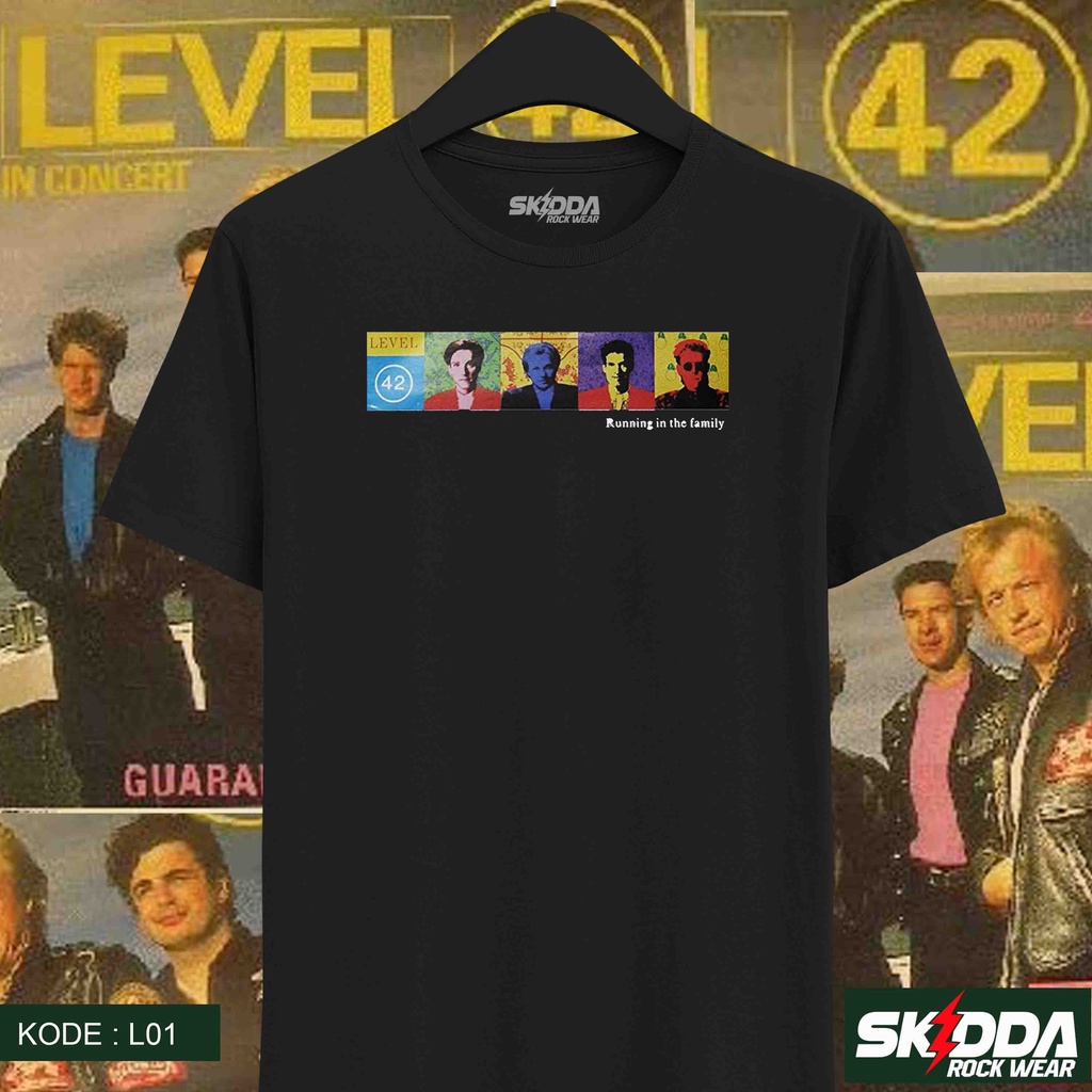 T Shirt Kaos Band Era 90 an LEVEL 42 - Running in the Family - Premium Black NSA