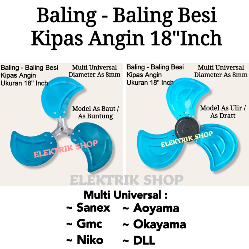 BALING - BALING KIPAS ANGIN BESI 18&quot; INCH UNIVERSAL MULTI MODEL AS BAUT DAN AS ULIR 8MM