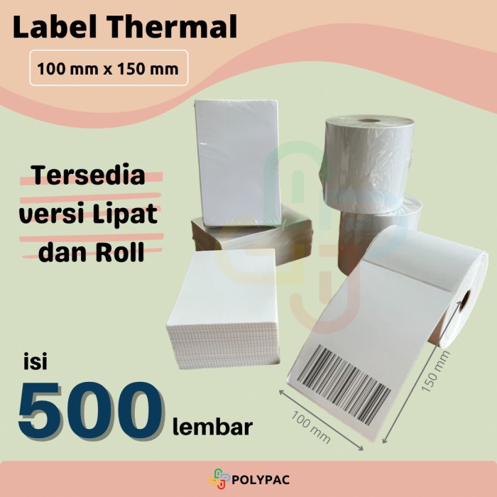 

(BISA COD) Label Thermal Sticker [100 x 150 mm] isi 500 pcs - Stiker Resi Barcode - Roll Gulung