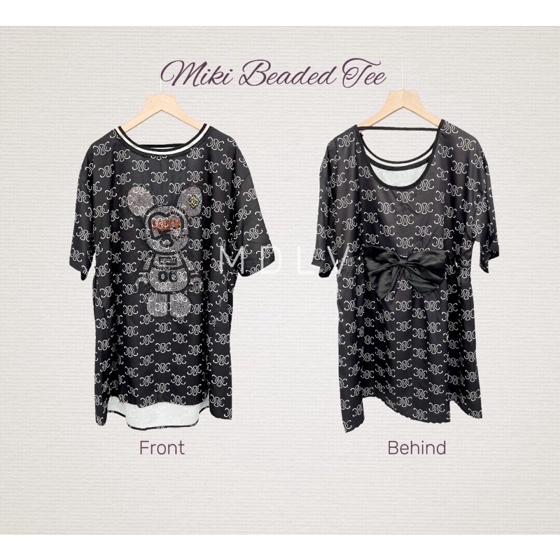 MDLV ~ 5928# Miki Beaded Tee Kaos Oversize Kaos Import Fashion Import