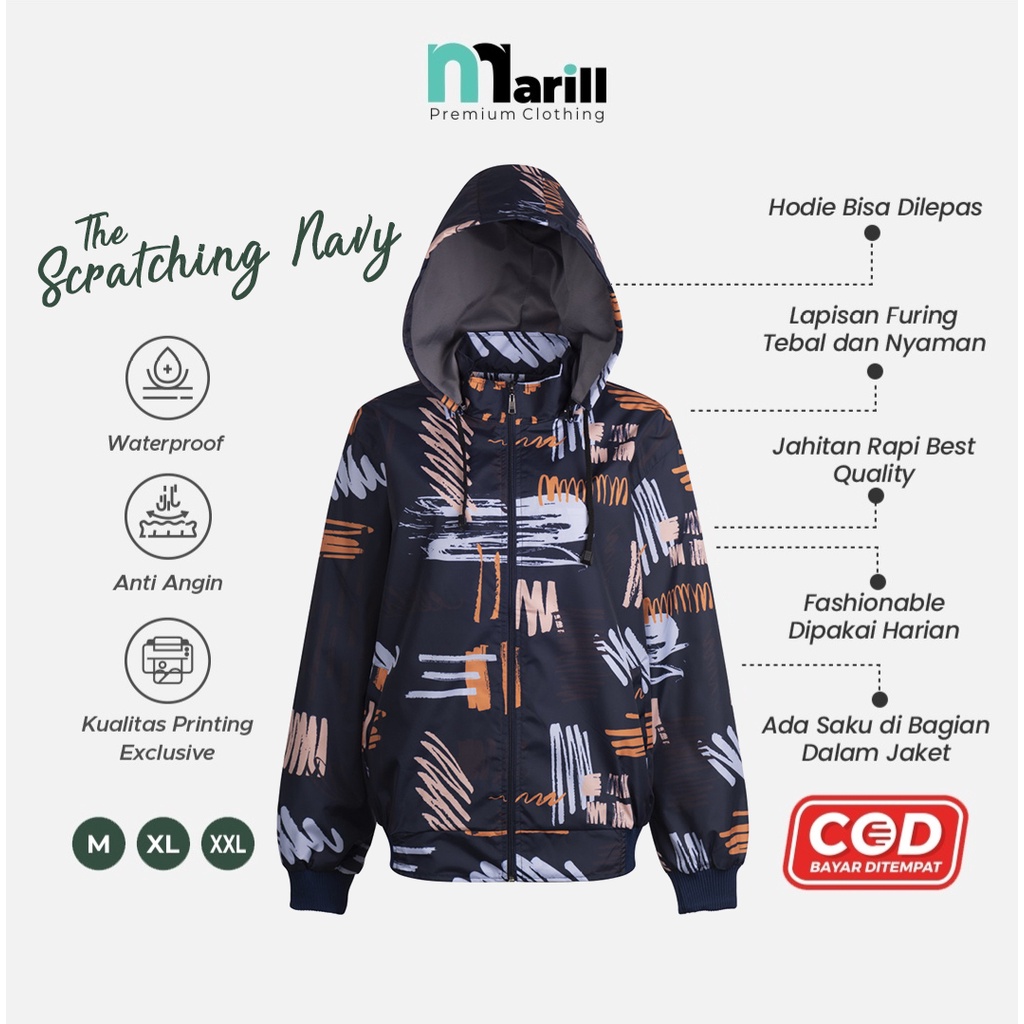 Jaket Wanita Printing Parasut Anti Air Anti Angin Waterproof Motif The Scratching Navy