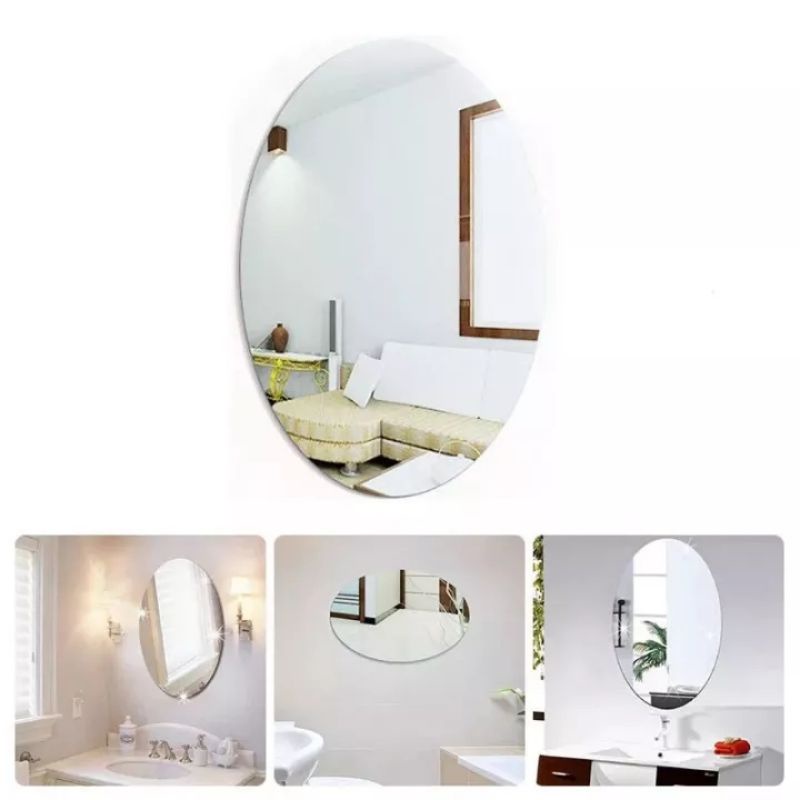 Cermin Oval Wallpaper Dinding Kaca Stiker Hiasan Dinding Mirror Akrilik Dekorasi Rumah Estetik F703
