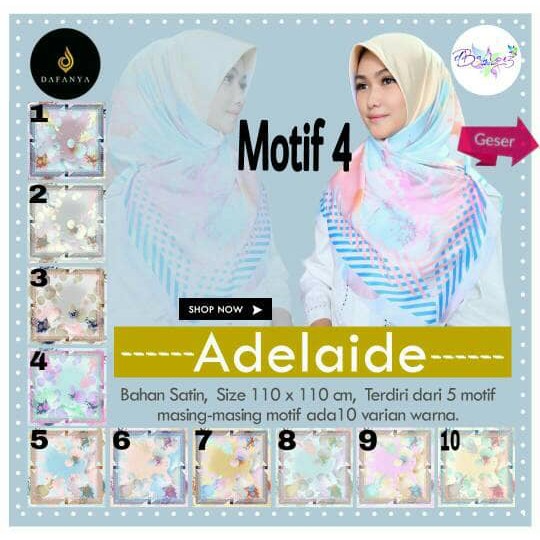 Jilbab Segiempat Adelaide Satin Motif 4 By Dafanya Hijab Square Scarf