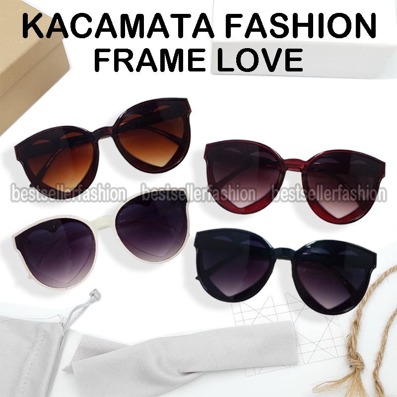 Kacamata Oval Hitam Lensa Gradasi Love / Heart Korean Fashion Sunglassess Wanita/Pria unisex Kacamata Standar Qualitas Optik Anti radiasi Dengan Fashion Sunglasses Eyewear KUV Frame Bulat Oval Kaca mata Dewasa