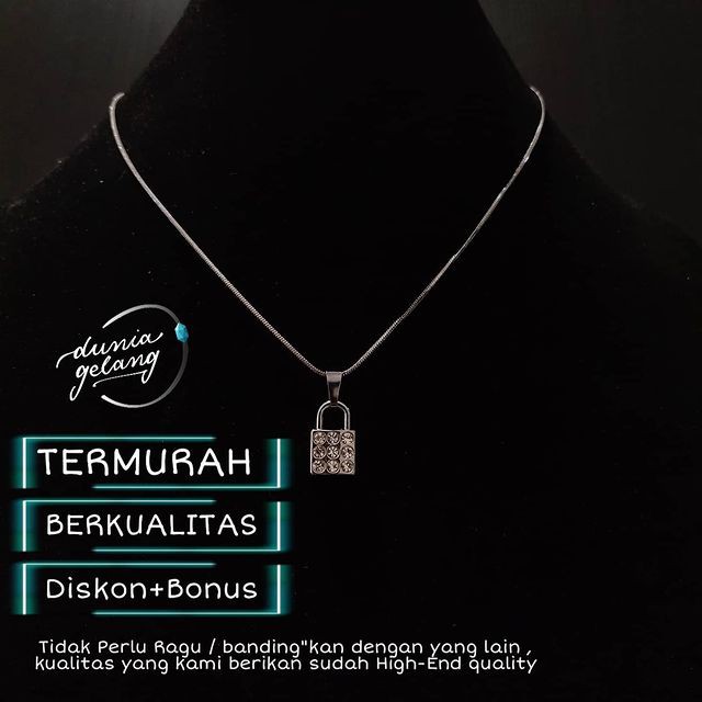 KALUNG TITANIUM GEMBOK PERMATA SILVER SIRKON BERKILAU ANTI KARAT TIDAK LUNTUR TAHAN AIR / KALUNG WANITA PRIA CEWEK COWOK ANAK / DUNIAGELANG.ID