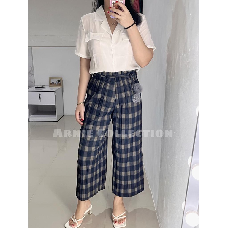 CELANA KULOT PLISKET MOTIF KOTAK / KULOT MOTIF KOTAK / CULLOTE TARTAN PANTS