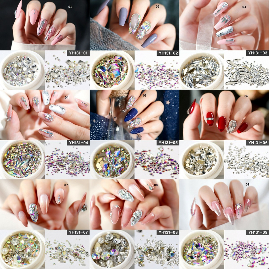 【COD Tangding】1 Box 3D Glitter Rhinestones AB Flat Back Stones Nail Art Decor Gems Mixed Size