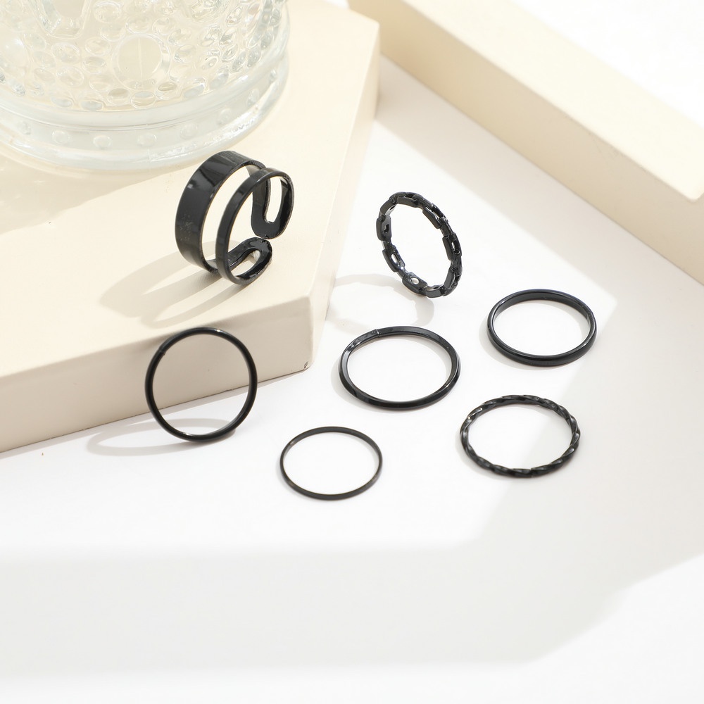 3-13pcs / Set Cincin Tumpuk Kombinasi Warna Hitam Gaya Simple Untuk Pria