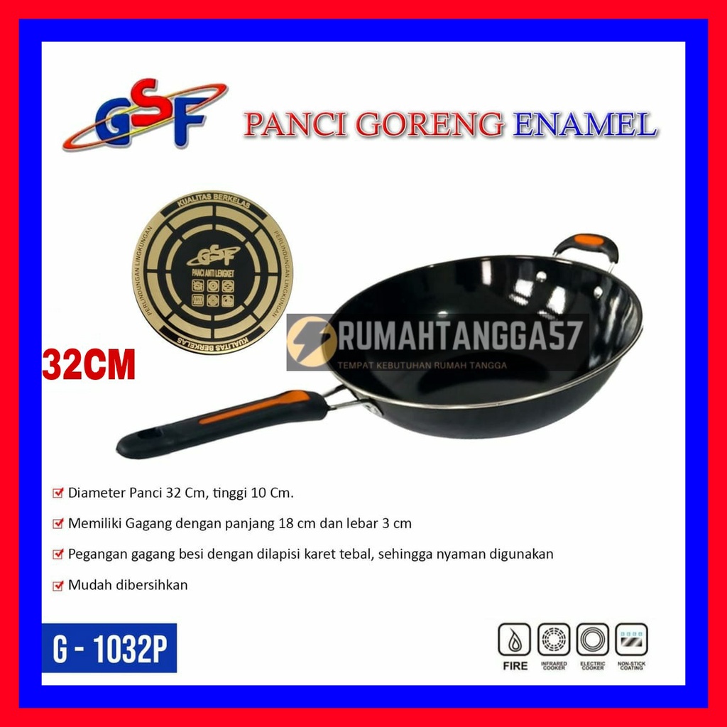 WAJAN TEFLON GAGANG 32CM / WAJAN PENGGORENGAN TEFLON 32CM / WAJAN ENAMEL GSF ANTI LENGKET / WAJAN EN