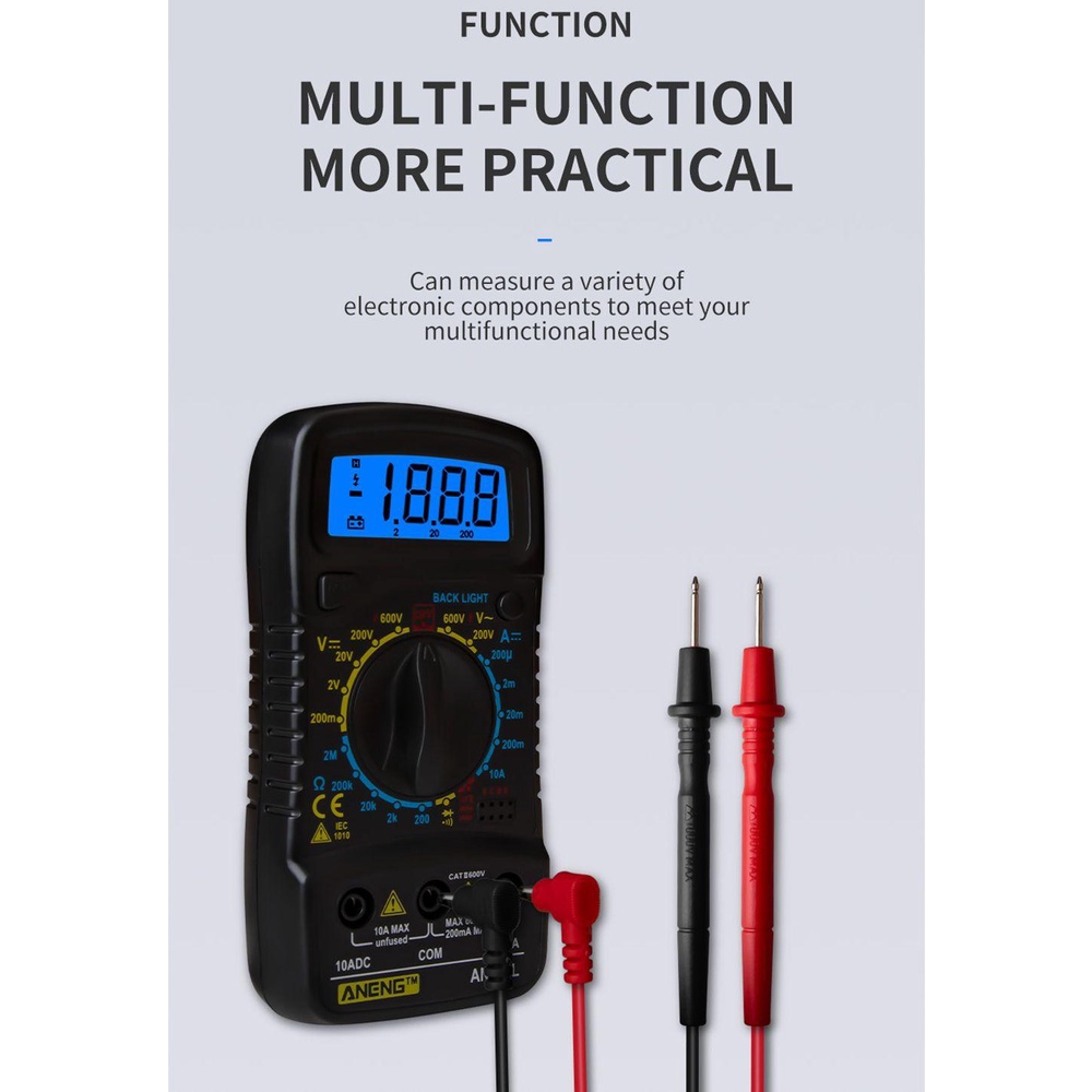 Nanas Digital Smart Multimeter ANENG AN830L 1999menjumlah OHM Tranistor NCV Tester Voltmeter