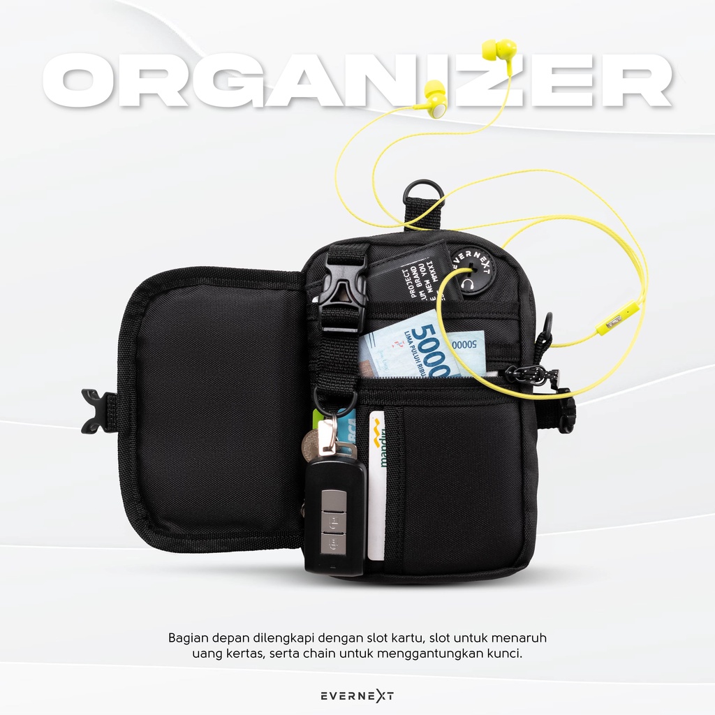 Tas Selempang Pria Tas Slempang Full Black Sling Bag Hanging Wallet Neck Bag Dompet Gantung Leher Bahan Cordura