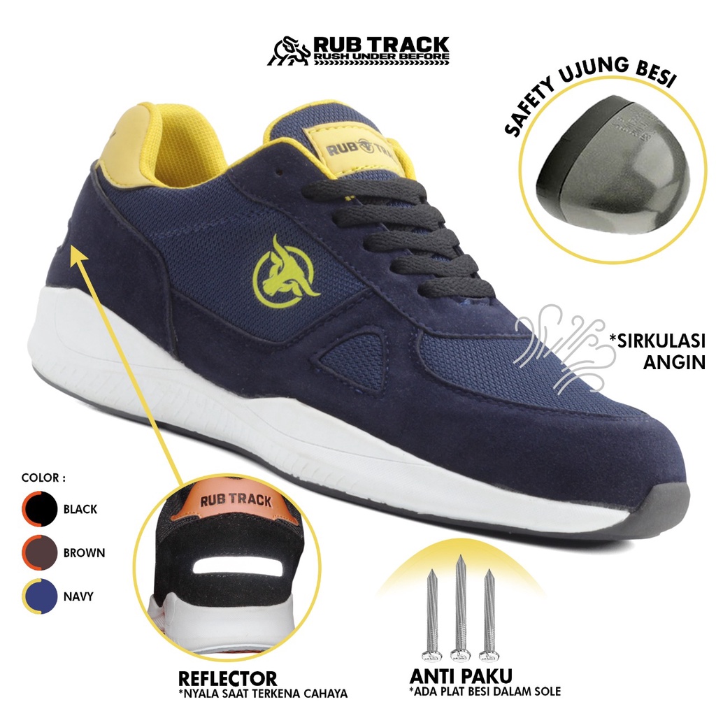 SEPATU SAFETY RUBTRACK HUDO SEPATU SNEAKERS PRIA SAFETY UJUNG BESI ANTI PAKU MODEL SPORT TEKNIK INDUSTRI LAPANGAN TOURING