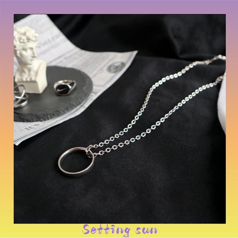 COD✨Kalung Baja Titanium Gaya Hip Hop Untuk Pria Dan Wanita Kalung Liontin Cincin Bulat TN