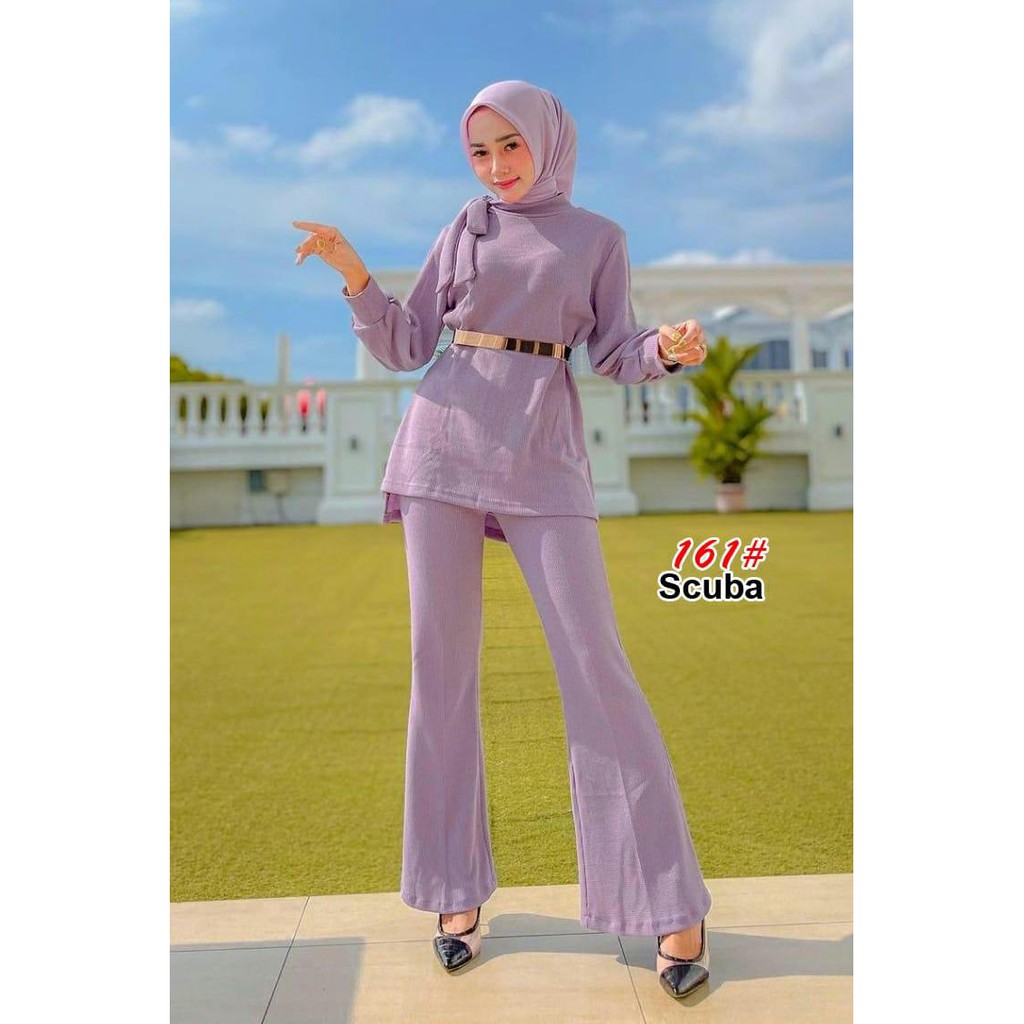 161# SET FASHION SCUBA MODIST / setelan fashion korean style scuba +FREE BELT BESI