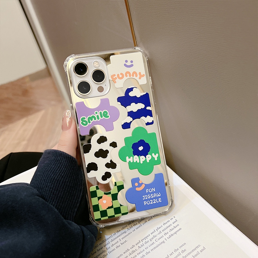 Case Pelindung Desain Kartun Jigsaw Puzzle Cermin Untuk Iphone 11 8 7 Plus SE2 XS XR 12 13 Mini PRO MAX