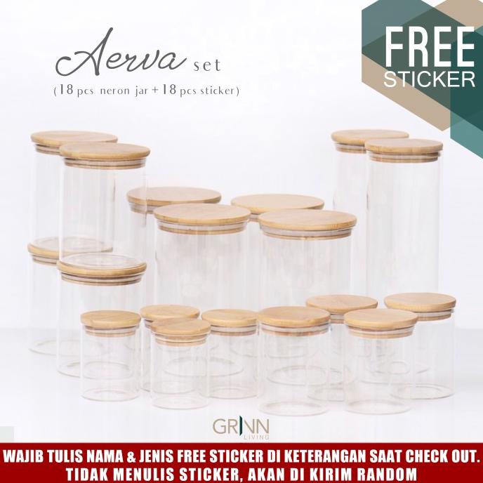 Set Lengkap* Grinn Living Aerva Set isi 18 Neron jar Toples Kayu