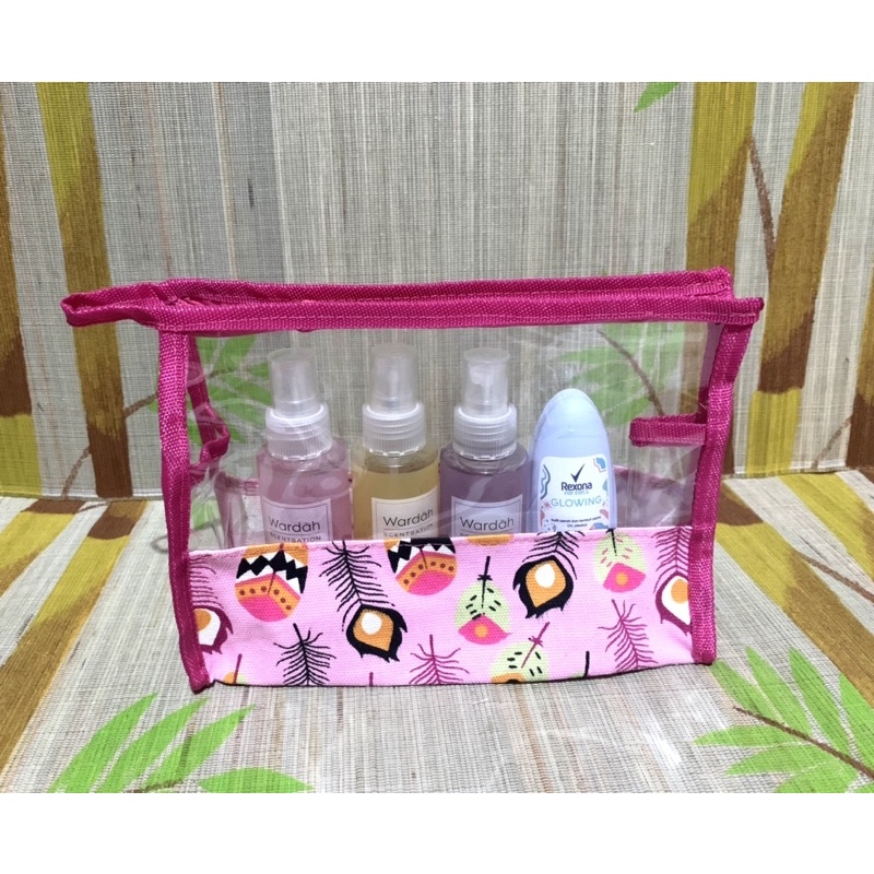 Pouch/organizer kosmetik mika kanvas tenteng (23x7x17cm)