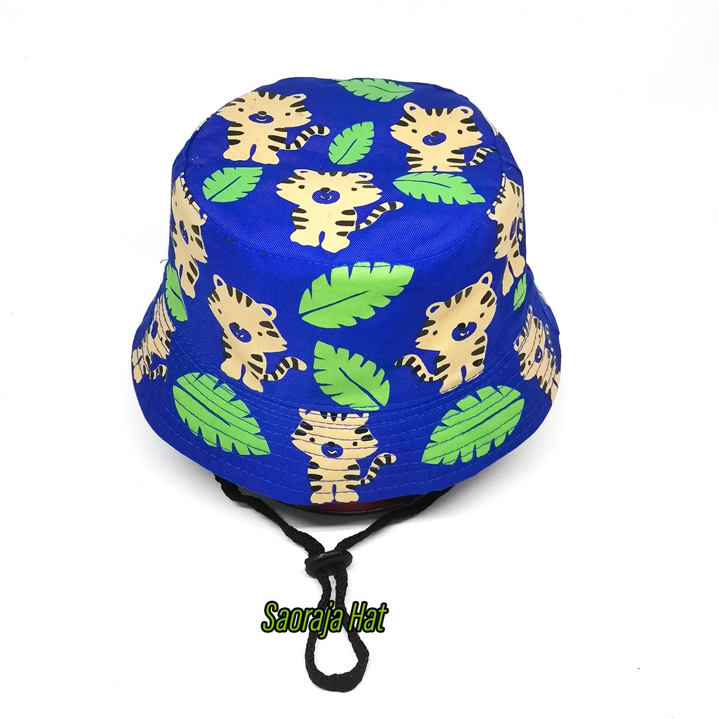 Topi Bucket Hat Anak 3-12 tahun Motif Macan ada Tali dan Stopper