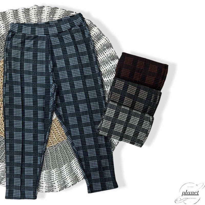CELANA WANITA CELANA KOTAK KOTAK JUMBO BIG SIZE WANITA CELANA PANJANG BAGGY PANTS BAWAH PENSIL KEKINIAN BAHAN MELAR PINGGANG KARET