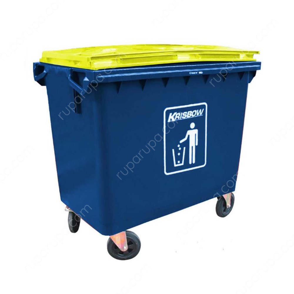 Krisbow Tempat Sampah Besar Plastik Outdoor 660 ltr Dustbin Roda biru