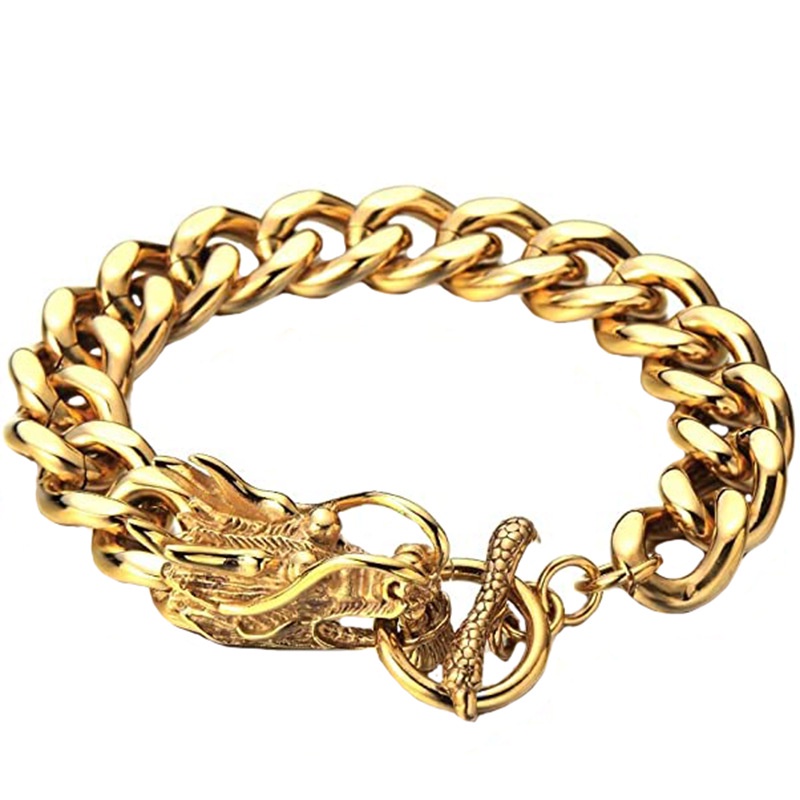 [Z H Perhiasan] Hip Hop Rock Retro Pria Fashion 18 K Stainless Steel Naga Gelang Pesta Perhiasan Aksesoris 19 Cm~21 cm