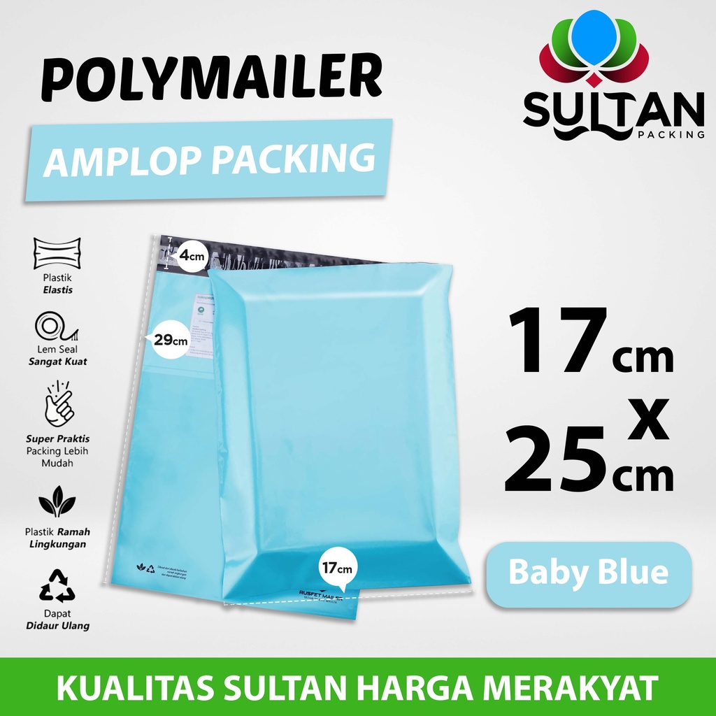

Polymailer Amplop Packing 17cm x 25cm Tosca / Baby Blue Rusfet Premium Satuan