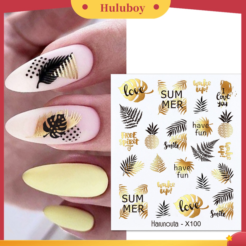 Huluboy Huluboy♡ Stiker Kuku 3D Motif Daun Bunga Hati Untuk Wanita