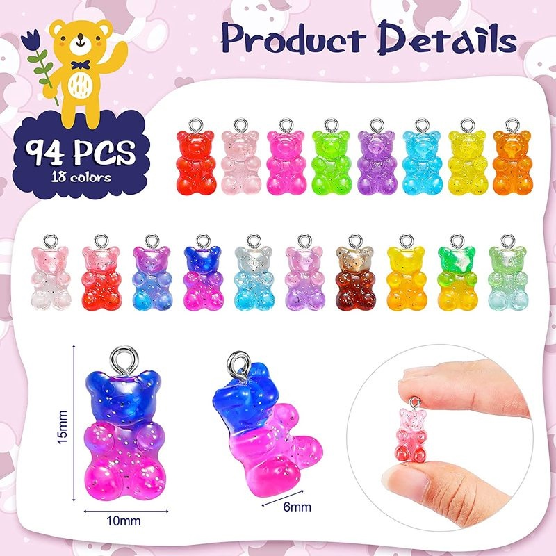 10pcs Gantungan Kunci Bentuk Beruang Bahan Resin Warna-Warni Untuk Membuat Perhiasan Kalung