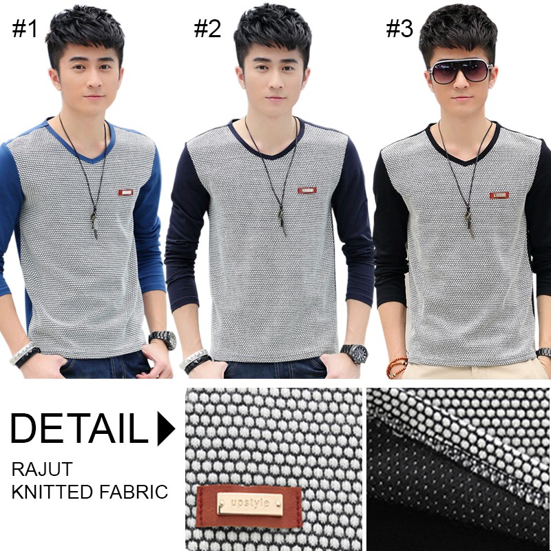 Upstyle Kaos Pria Lengan Panjang V-neckline Rajut 102