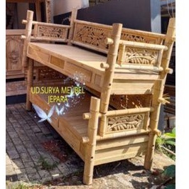 Bale bale kursi bangku panjang motif bambu bahan kayu jati belum fhinising