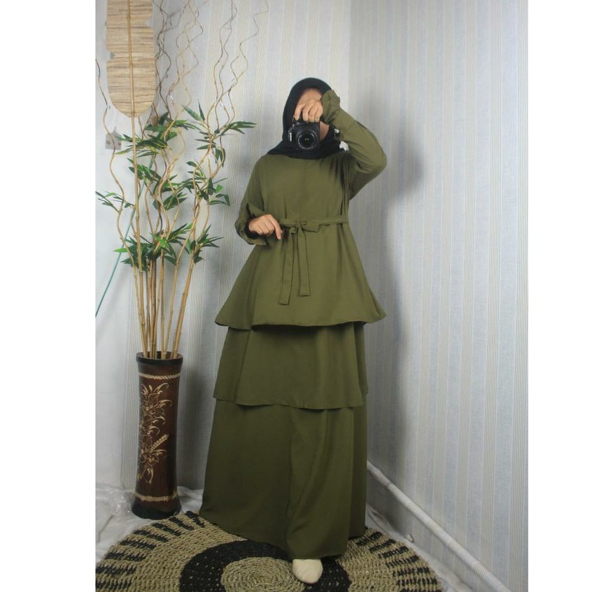 Gamis wardah maulida 3 susun umpak canda undak rempel wolfis woolpeach kancing syari wanita baju