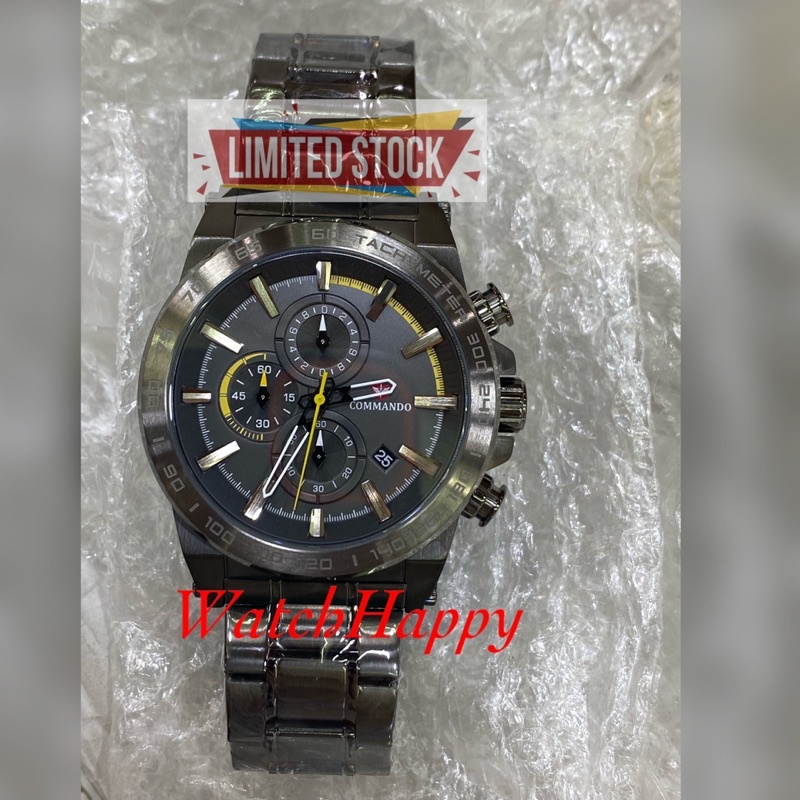 WatchHappy Commando 7005 C7005G C7005 Men Watch Chrono Sport Gun Metal Stainless Steel 100%Original