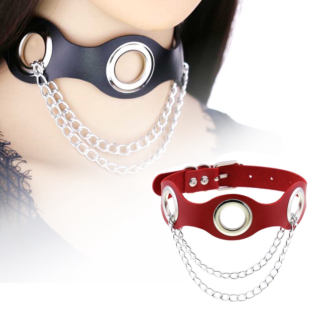 Hu Hu Hu Hu Hu Alat Bantu Pasang Kacamata♡ Kalung Choker Bahan Kulit Imitasi Dengan Rantai Logam Gaya Punk
