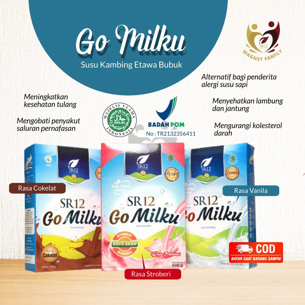 

Susu Kambing Ettawa Etawa SR12 Go Milku Milk 200 600 Gram Peningkat Nutrisi Kecerdasan Otak Anak Berat Badan Imun Imunitas Stamina Booster Buster Atasi Stres Stress Diabetes Diabet Gula Darah Tinggi Rasa Coklat Vanila Strawberry 100% Resmi BPOM Halal MUI