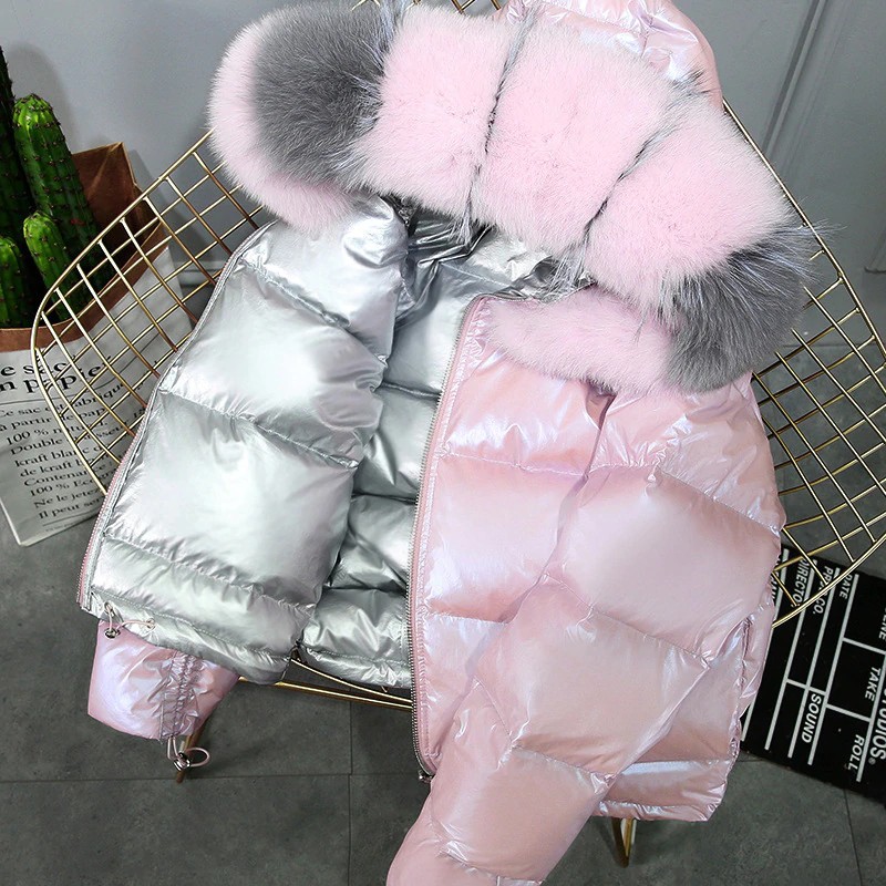 MURAH DEAT 2019 Autumn Winter Faux Fur Hooded Thick Coat Pink Women Cropped Jacket MG686