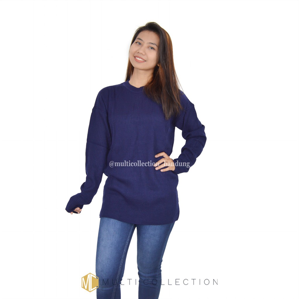 BOXY PREMIUM JUMBO MCRD / Baju Sweater / Rajut Jumbo / Sweater Over Size / Sweater Rajut Wanita-Navy